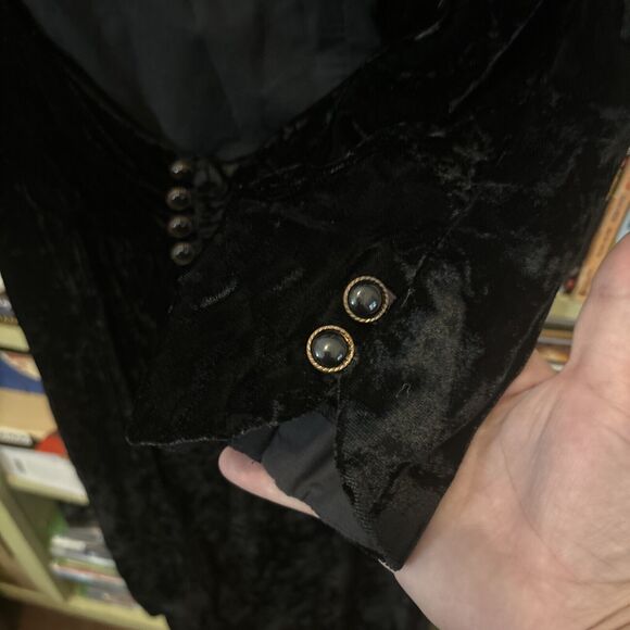Stunning Crushed Velvet Black Open Back Dress Vintage 80s Midi Elegant Lined M - Picture 4 of 6